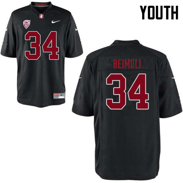 Youth #34 Houston Heimuli Stanford Cardinal College Football Jerseys Sale-Black - Click Image to Close